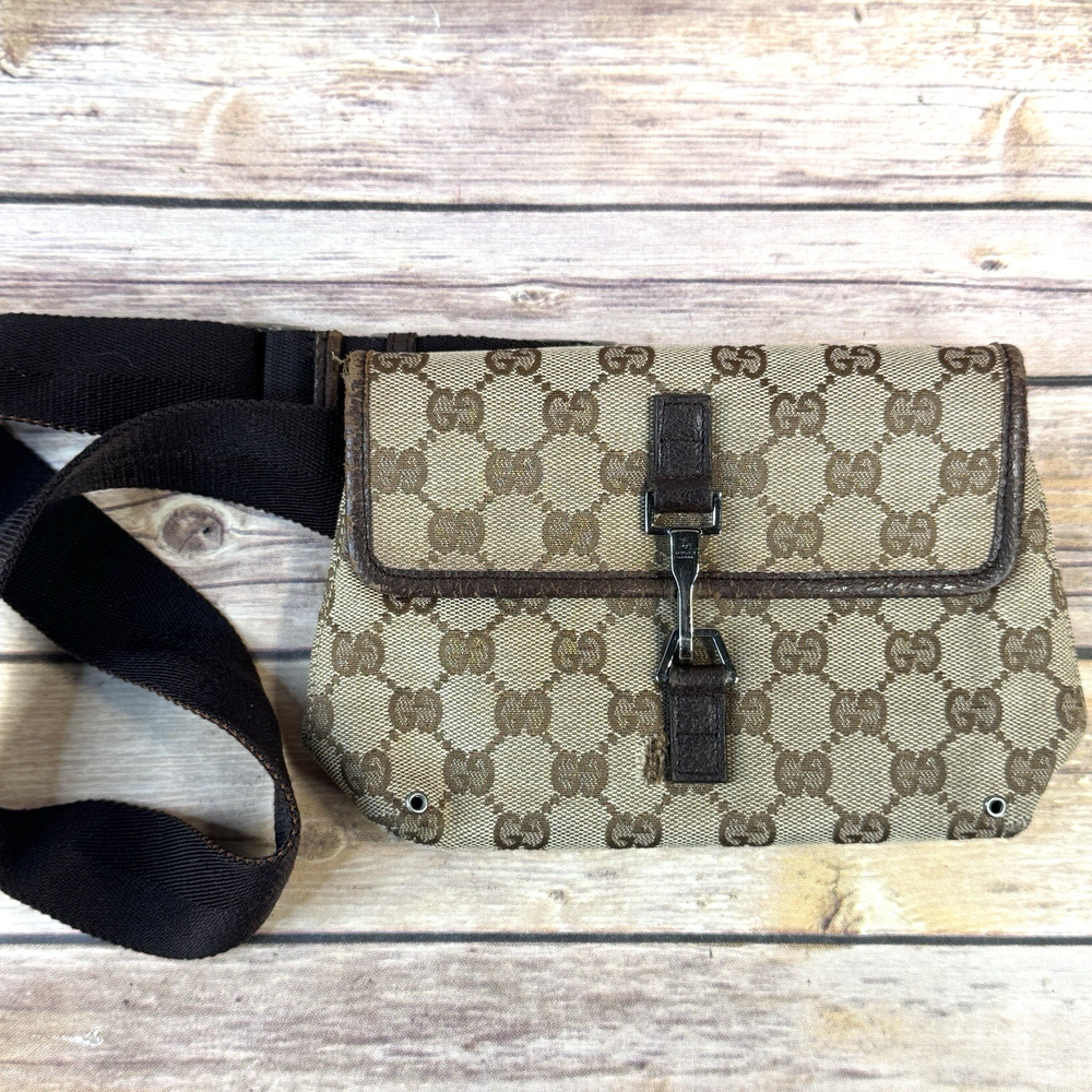 Gucci Brown GG Jackie Canvas & Leather Monogram Waist Bag Small Fannypack